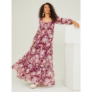 Altar'd State Sailor Floral Maxi Dress in Burgundy Size S NWT